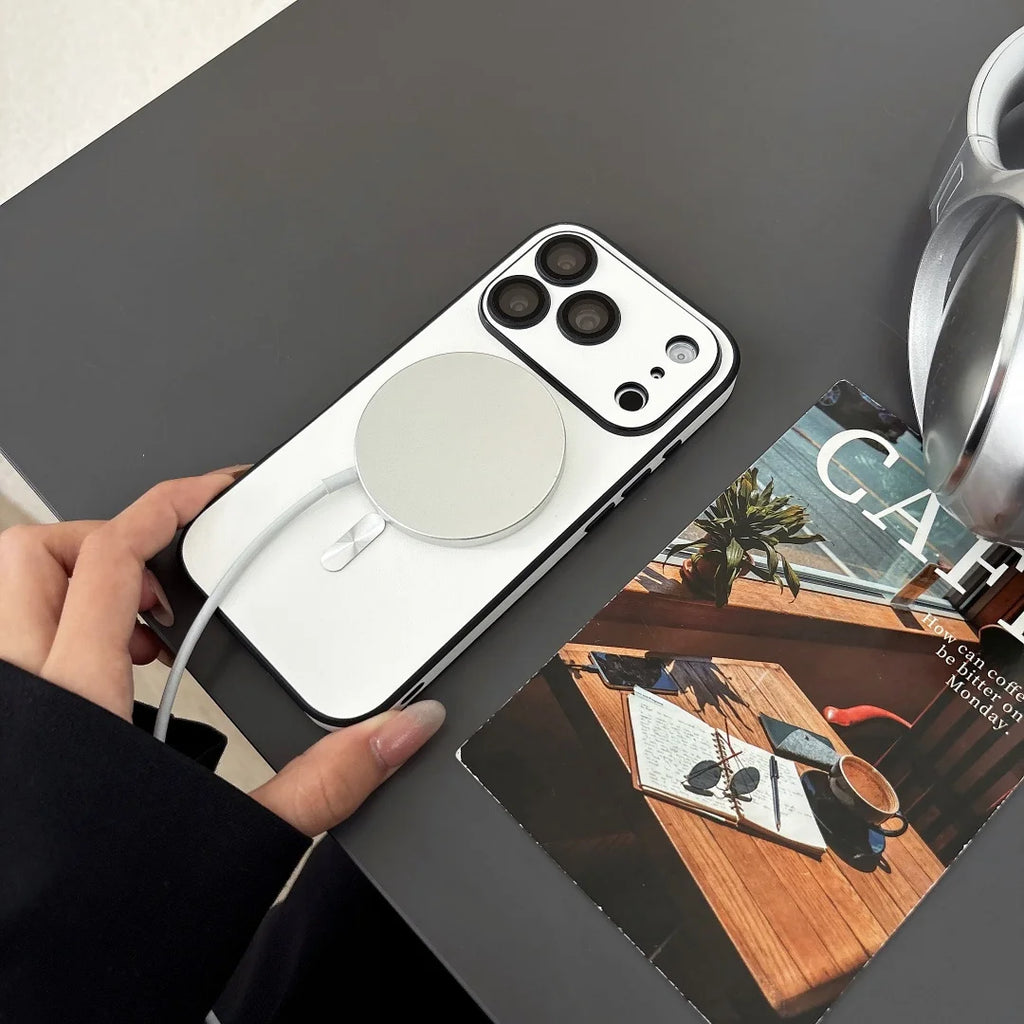 Luxury For Magsafe Leather Magnetic Phone Case For iPhone 17 16 15 14 13 12 Pro Max 11 Lens Protector Fundas Candy Color Cover