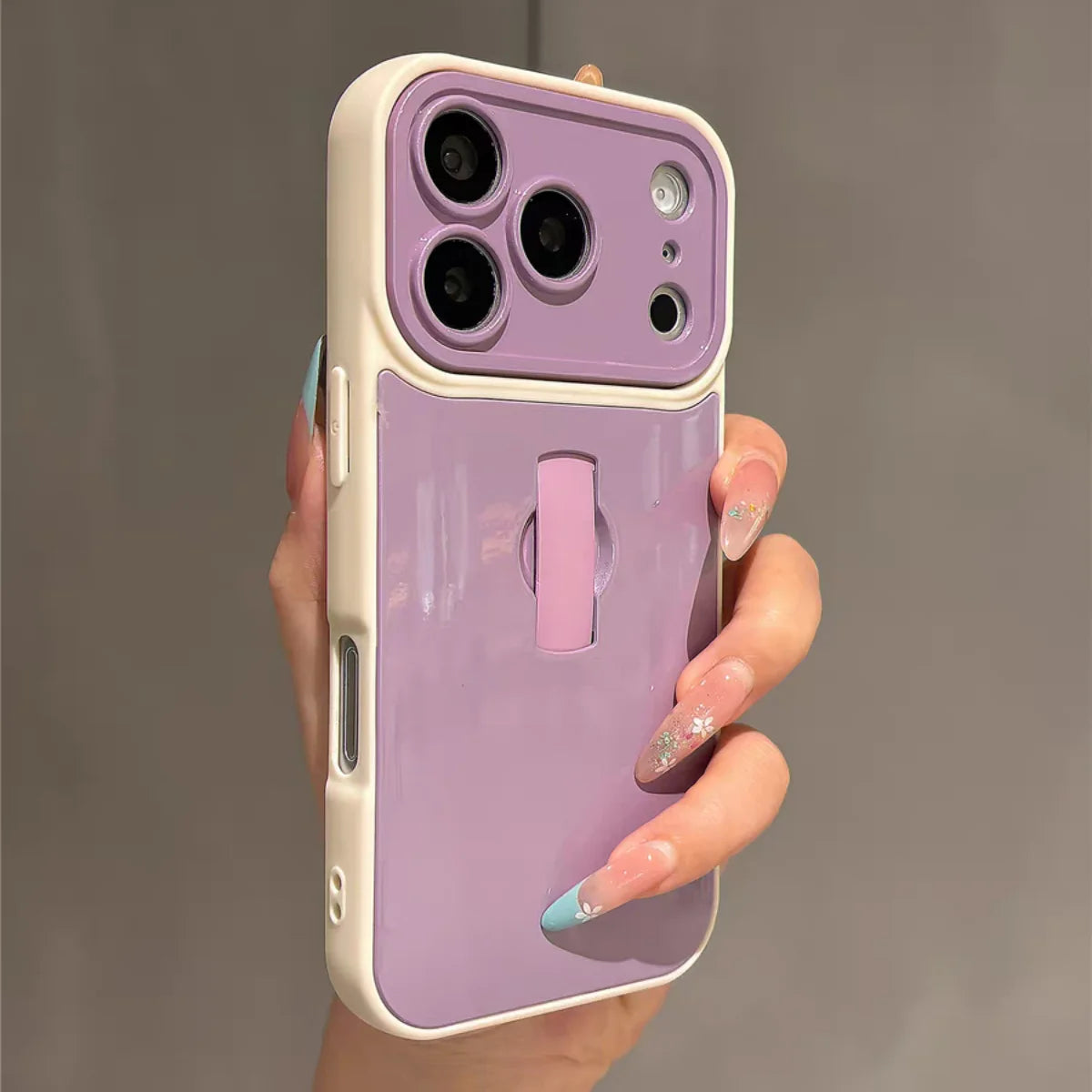 Candy Color Push Pull Ring Buckle Bracket Phone Case For iPhone 17 16 15 14 13 Pro Max Grip Stand Holder Shockproof Glossy Cover