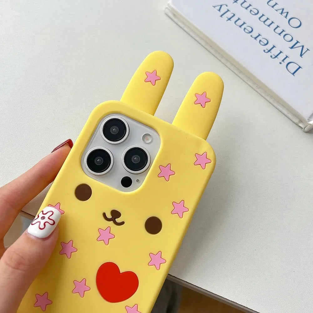 Cute 3D Cartoon Rabbit Star Love Heart Pearl Bow Phone Case for iPhone 17 Air 16 15 14 13 12 11 Pro Max 17promax Silicone Cover