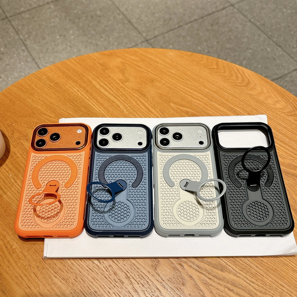 Invisible Support Bracket Cooling Heat Dissipation Phone Case For iPhone 17 16 15 14 13 12 11 Pro Max Breathable Magnetic Cover