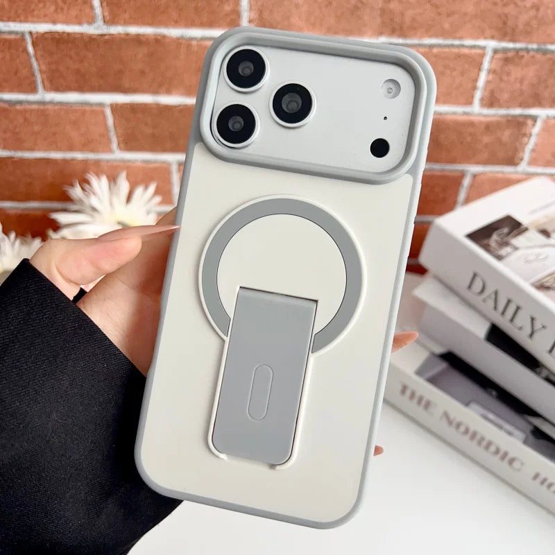 Luxury Folding Stand Magnetic Phone Case For IPhone17 Air 16 15 14Plus 12 13 Pro Max For Magsafe Wireless Charge Protector Cover