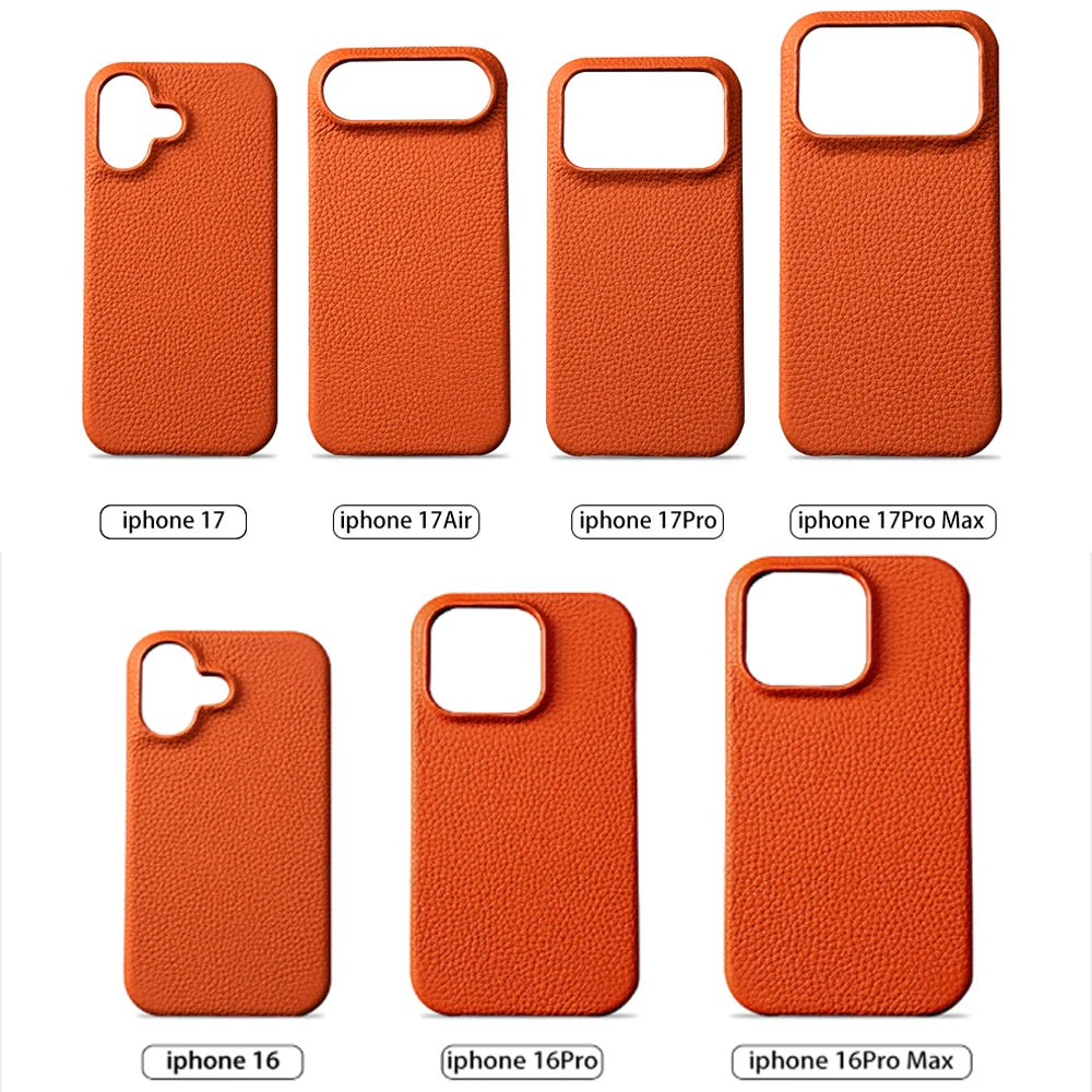 for Magsafe Case for iPhone 17 Air 15 16 Pro Max 17Pro Lychee Natural Cowhide Leather Magnetic Protector Luxury Phone Back Cover