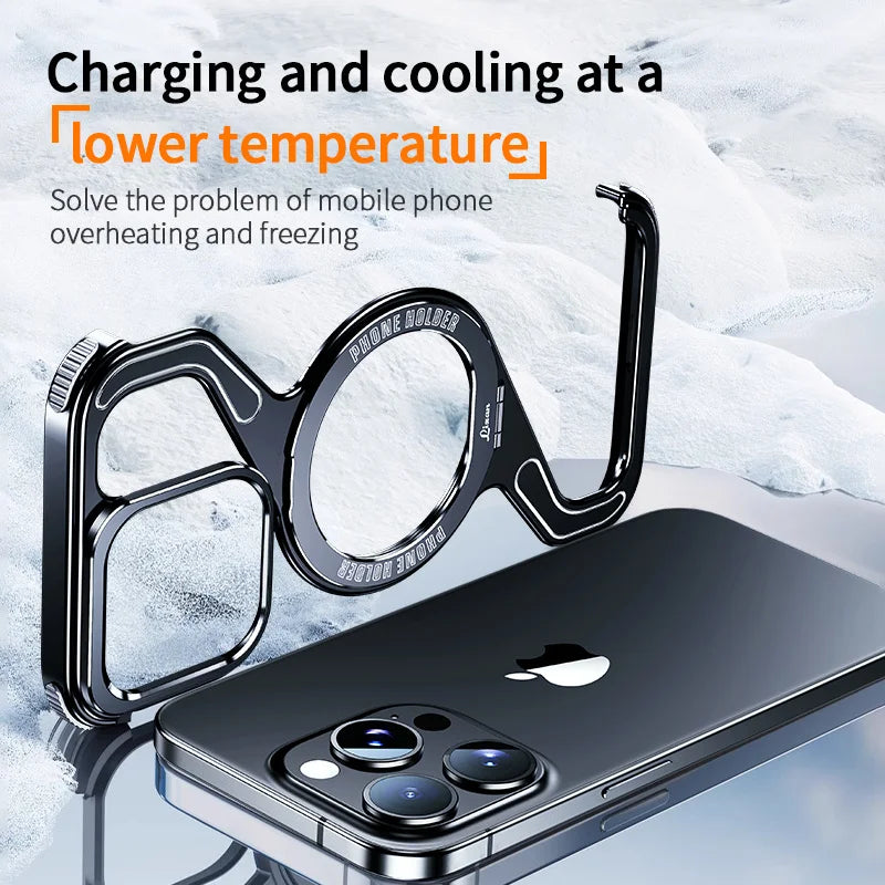 Metal Z Type Magnetic Case for iPhone 17 16 15 14 Pro Max Aluminum Alloy Rimless MagSafe Snap-on Bracket Shockproof Phone Cover