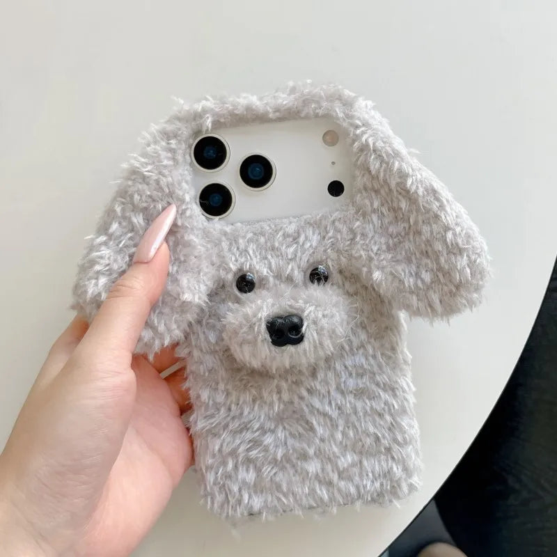 For iphone 17 pro max case 15/14/16Plus 13/12 Pro max 15 Pro XS Max phone case 3D Teddy dog plush autumn and winter cute Case