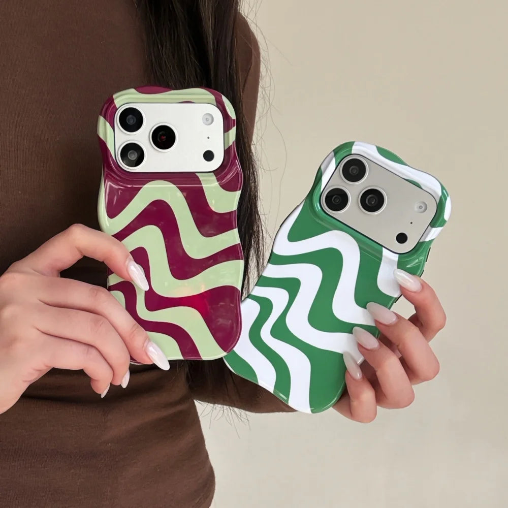 Luxury Water Ripple Double Color Contrast Case for iPhone 17 16 15 Pro Max Air 14 13 Glossy Wave Border Shockproof Slim Cover