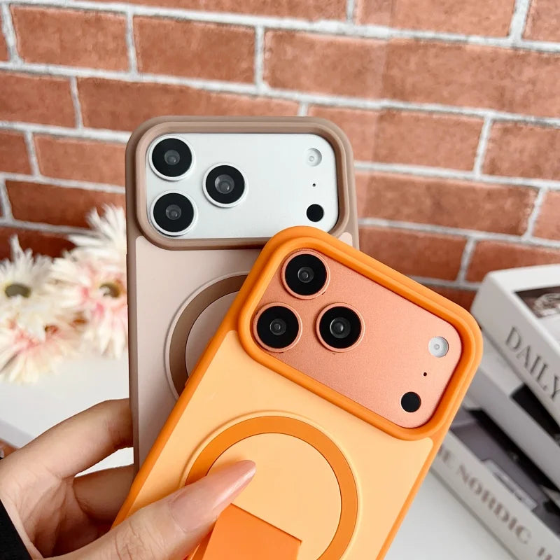 Luxury Folding Stand Magnetic Phone Case For IPhone17 Air 16 15 14Plus 12 13 Pro Max For Magsafe Wireless Charge Protector Cover