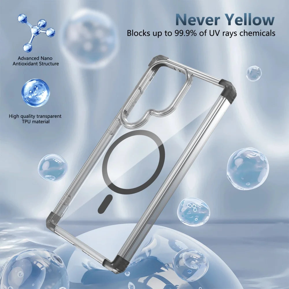 New Transparent Airbag Phone Case for Samsung Galaxy S26 Ultra S25 S24 Plus S23 FE S22 S21 Ultra Magnetic Clear Shockproof Cover
