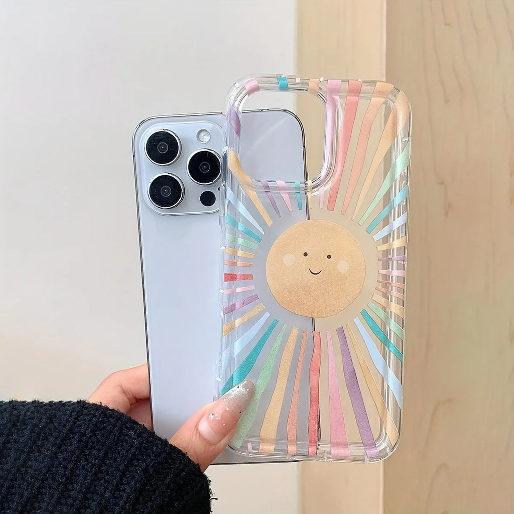 Creative Rainbow Sun Pattern Transparent Airbag Anti-Drop Phone Case, Suitable for iPhone 17/17 Pro/17 Pro Max/11/12/13/14/15/16 Pro Max Plus, Stylish Phone Case, the Best Birthday Gift for Boys, Girls, or Friends, High-Value Phone Case