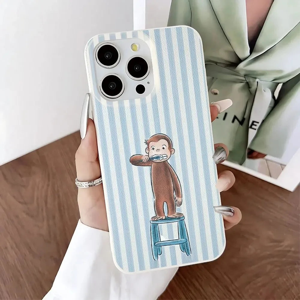 Blue White Striped Monkey Design Phone Case For iPhone 17 Pro Max Air X XR XS Max 7 8 Plus 16 15 14 13 12 11 Soft Back Cover Y2K