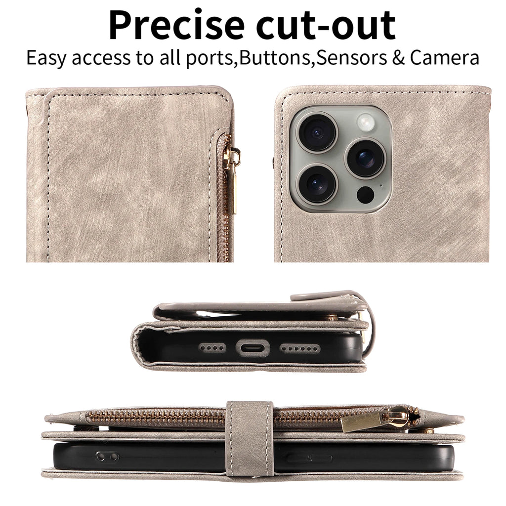 Zipper Magnetic Flip PU Leather Phone Case for IPhone 17Air 16e 15 14 13 12 11 Pro Max Anti-theft and Anti-fall Wallet Cover