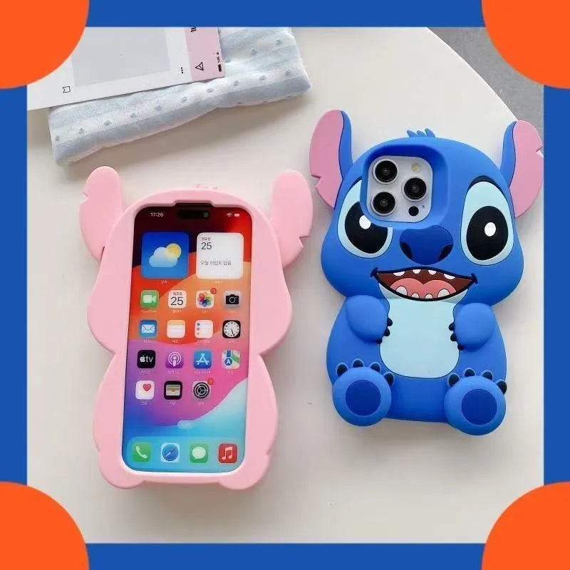 Disney Cute 3D Cartoon Big Ears Stitch Silicone Phone Case Suitable for iPhone 16 15 14 13 12 11 Pro Max Plus XR XSMAX 7 8 Plus