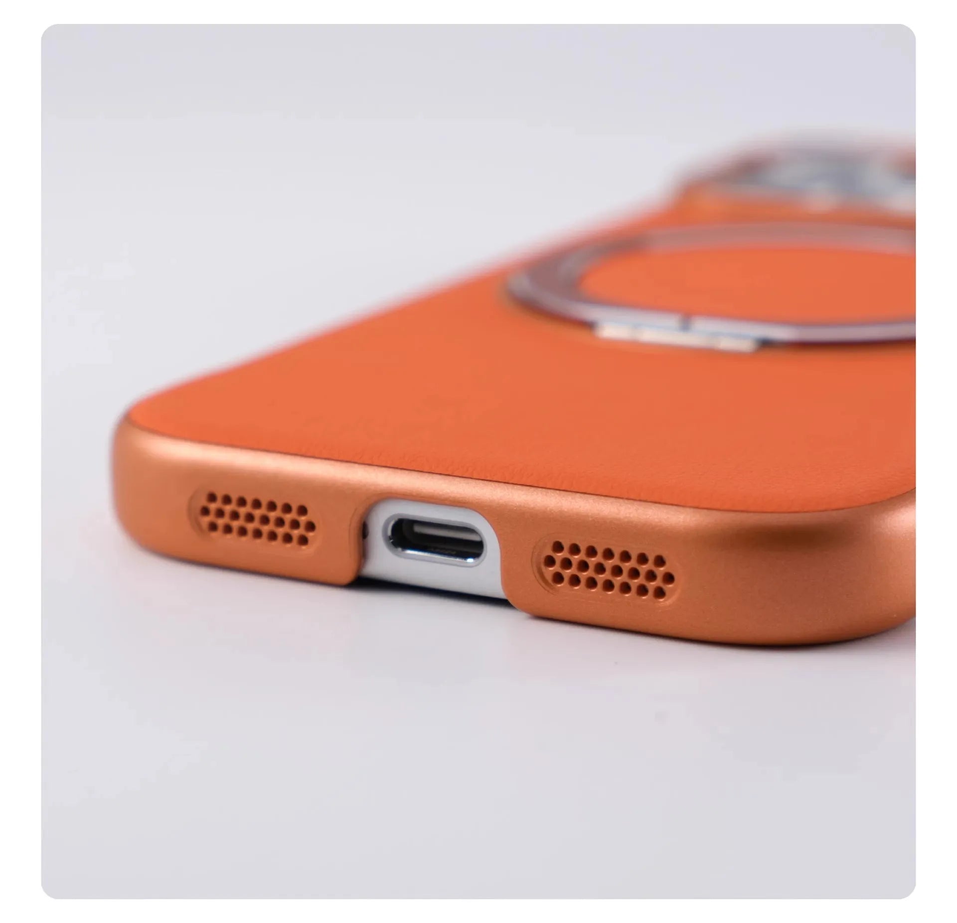 Borderless Leather Ring Holder Bracket Phone Case For iPhone 17 Air 16 15 14 13 12 11 Pro Max Plus Magnetic Magsafe Hard Cover
