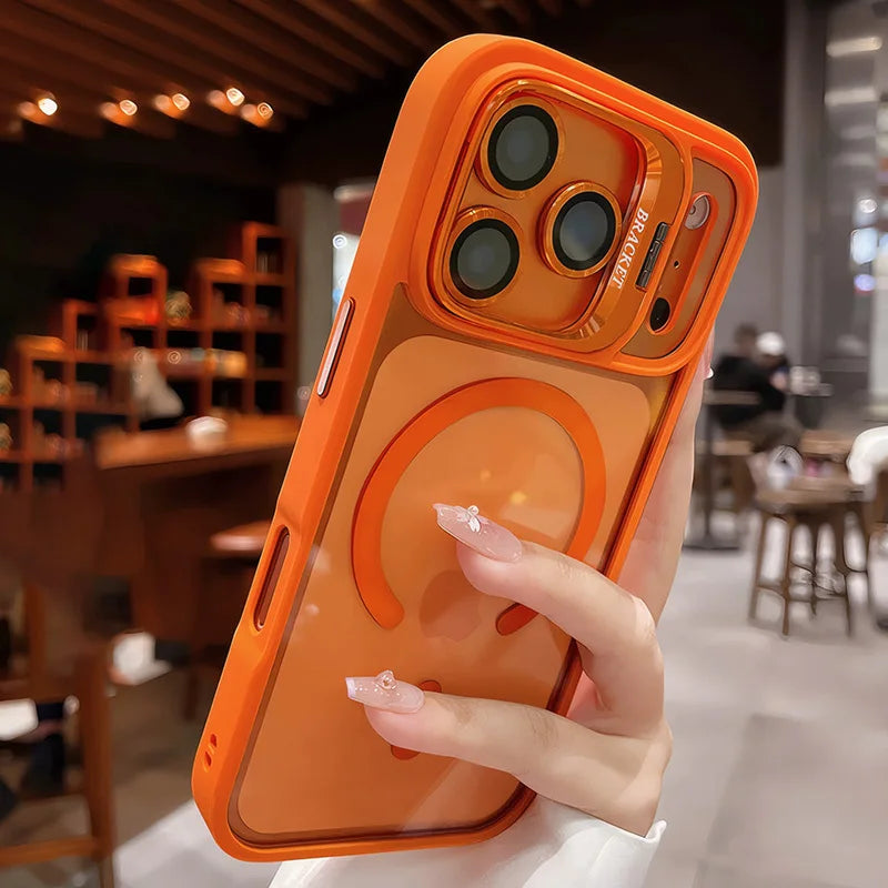 Luxury for Magsafe Magnetic attraction Bracket Case for IPhone 17 16 15 13 12 Pro Max Lens Holder Protection Clear Cover
