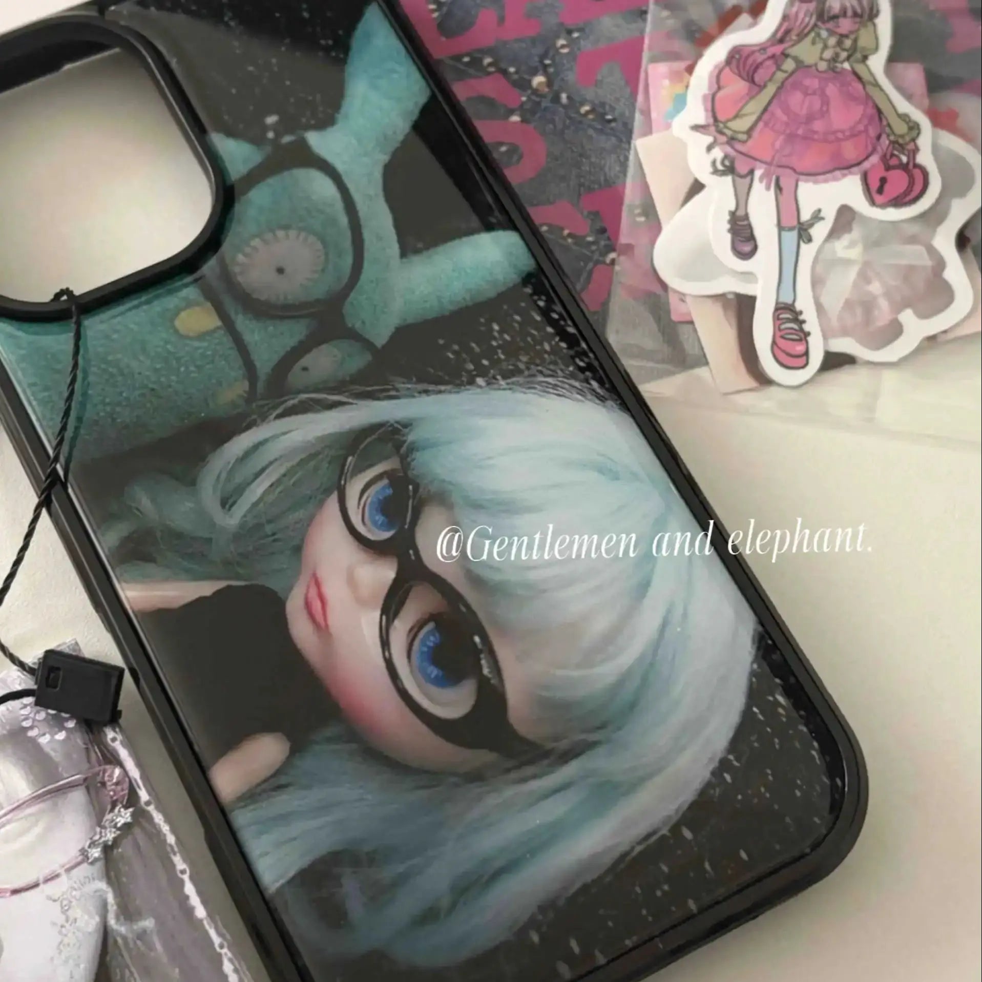 Japanese Korean Ins Style Blythe Dark Girl Phone Case For IPhone 17 16 15 14 13 12 11 Pro Max Air Plus Resin Casting Y2K Cover