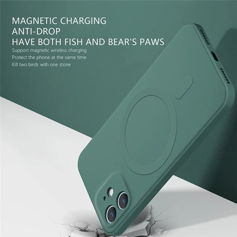 Original Liquid Silicone Case for iPhone 17 16 15 14 13 12 11 Pro Max Mini Plus 16e For Magsafe Magnetic Wireless Charge Cover