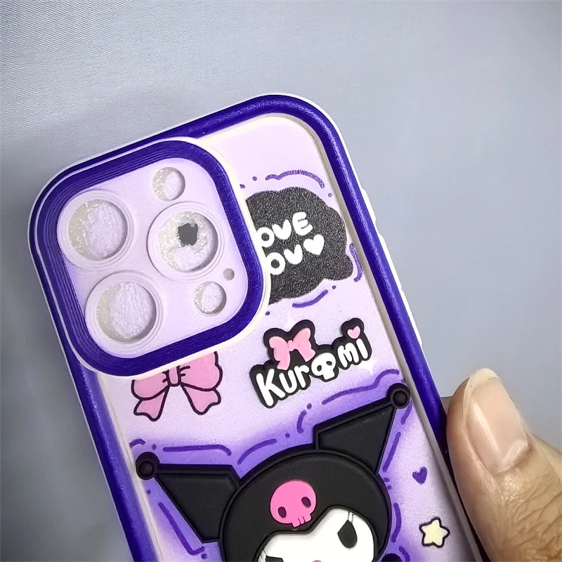 Sanrio 3D Cartoon Kuromi Phone Case For Xiaomi Redmi 15 15C 14C 13C 13R 13 12 12C 10 10A 9 9A 9T 9C 11A Wrist Strap Soft Cover