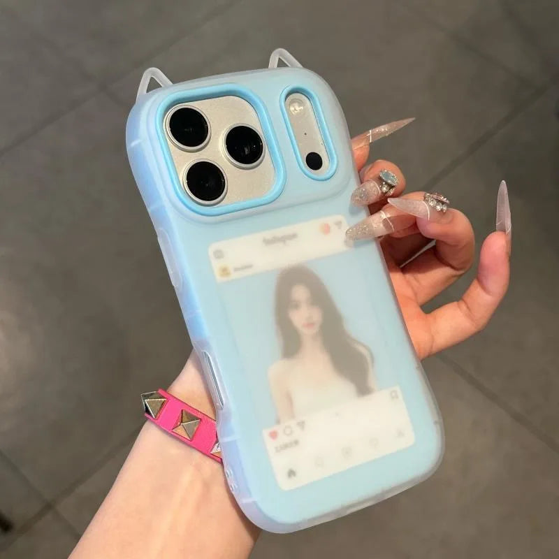 New Luxury Cute 3D 2-in-1 Cat Ear Jelly Phone Case for IPhone 17 16 15 14 13 12 11 Pro Max Shockproof Bumper Soft Jelly Cover