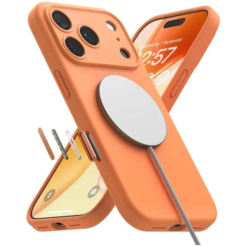 Orange Color Magnetic Case for Magsafe IPhone 17 Air 16 15 14 13 12 Pro Max Plus 17Air 17Pro Mag Safe Silicone Soft Phone Cover
