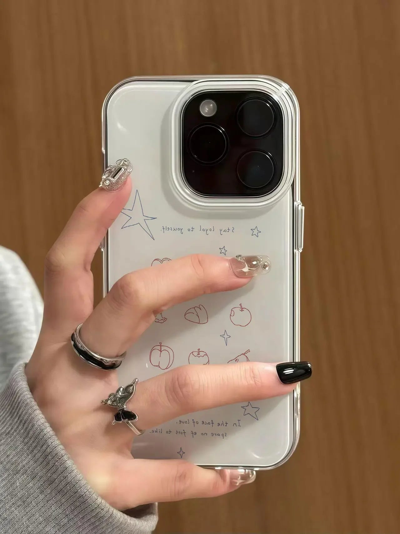 Blue Line Cartoon Star Apple Creative Kawaii Cute Phone Case For iPhone 17 Air 16 15 14 13 12 11 Pro Max Plus Y2K Lovely Cover