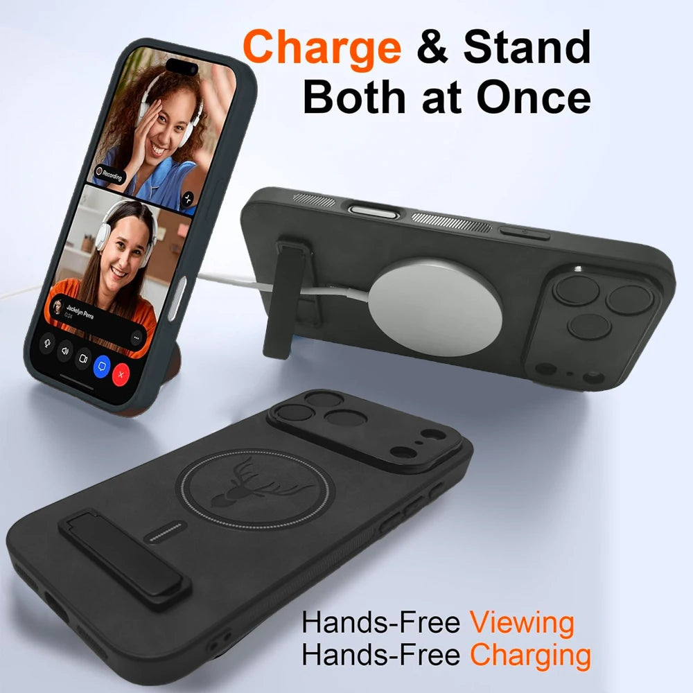 UYUXIO Magnetic Mobile Phone Case with Kickstand for iPhone 17 Pro Max 16 15 14 Plus 13 12 11 Stand Cases Back Cover with Holder