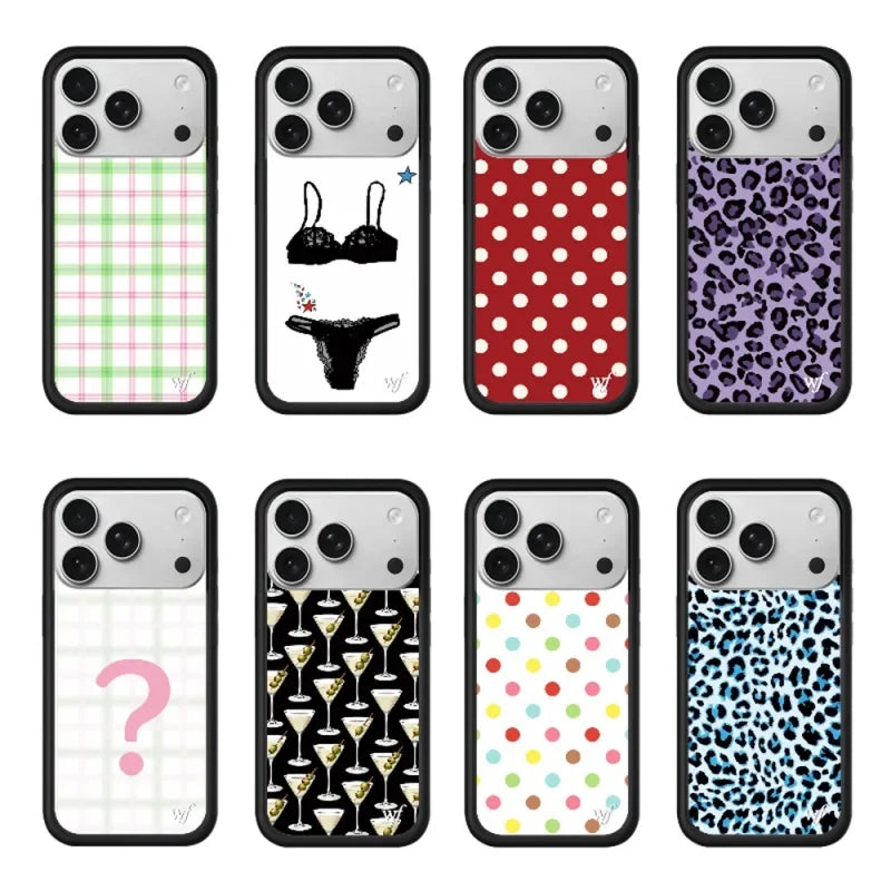 Wildflower Cute leopard print Plaid 3D Polka Dots Phone Case for iPhone 17 16 15 14 13 12 Pro Max Plus Air WF Grape glass Cover﻿