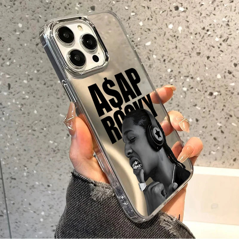 Hip Hop ASAP Rocky Mirror Phone Case for iPhone 11 12 13 14 15 Pro 16 17 Pro Max Plus 16E Clear Shockproof Protective Back Cover