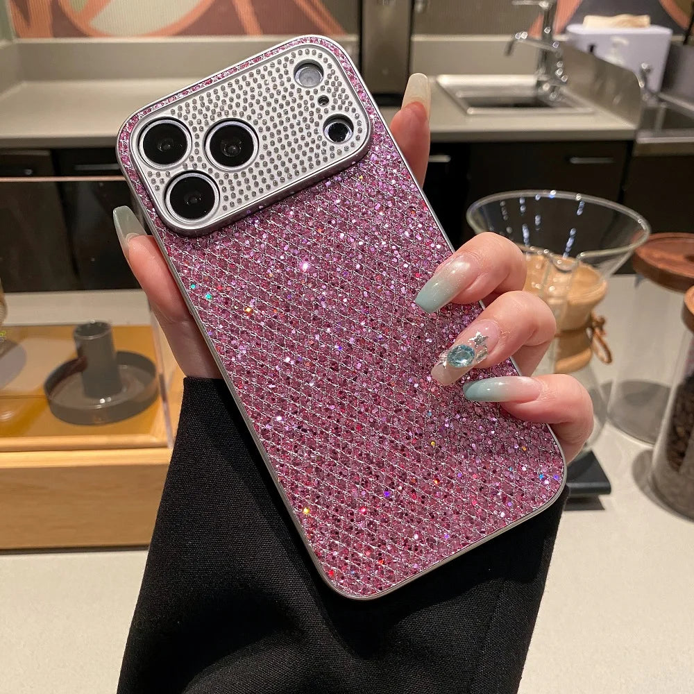 Korea Luxury Glitter Diamond Phone Case For iphone 17 16 15 14 13 Pro Max Shiny Camera Protection Shockproof Back Cover