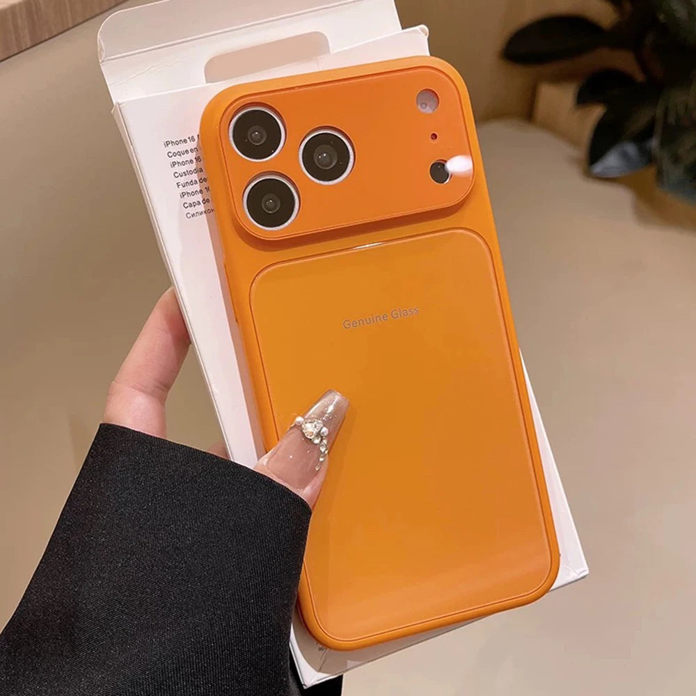 Bright Glossy Tempered Glass Candy Color Case For iPhone Air 17 16 15 14 13 12 11 Pro Max Plus Big Window Instantly Turn17 Cover