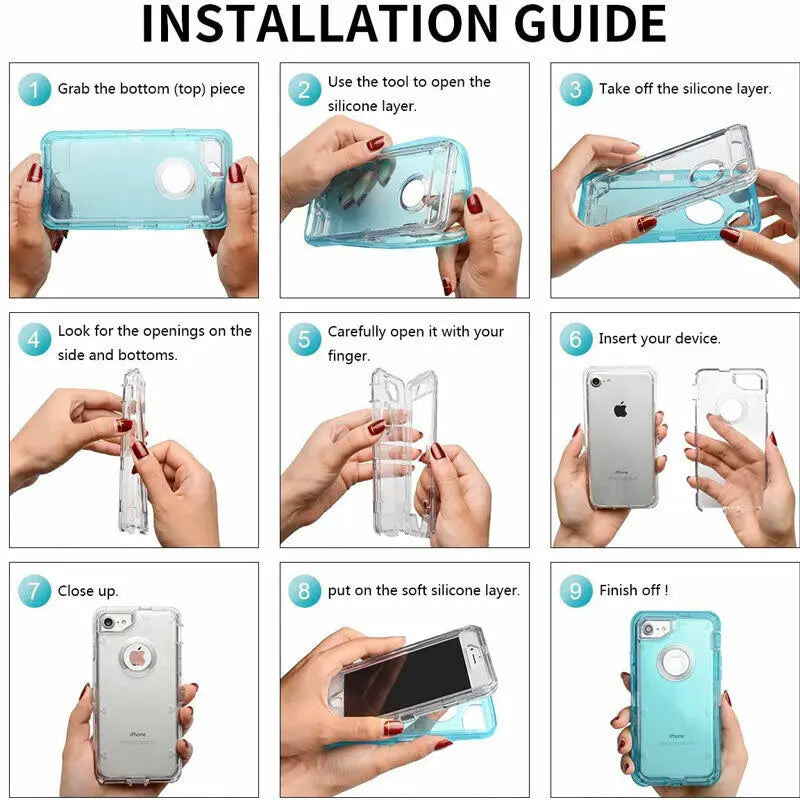 Hybrid Heavy Duty 360 Full Body Case For iPhone 17 16 15 14 13 11 12 Pro Max XS XR XS 7 8Plus Transparent Shockproof Armor Cover
