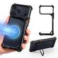 Oatsbasf Metal Frameless "9" Design Phone Case for iPhone 17 Pro Max /17 Pro Phone Cover with 90° Adjustable Hidden Camera Stand
