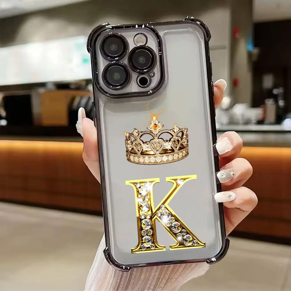 K W N F J O Initial Letter Phone Case for iPhone 11 13 15 16 17 Pro Max 14 Plus 17Air 16E 13 Pro 12 Mini 17Pro Soft Clear Cover
