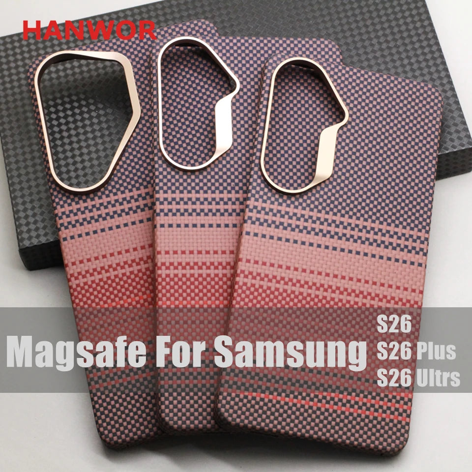 HANWOR Carbon Fiber Magnetic Case for Samsung Galaxy S26 Ultra Plus Magsafe Cover Aramid Fiber Galaxy S26 Series Magnetic Cases