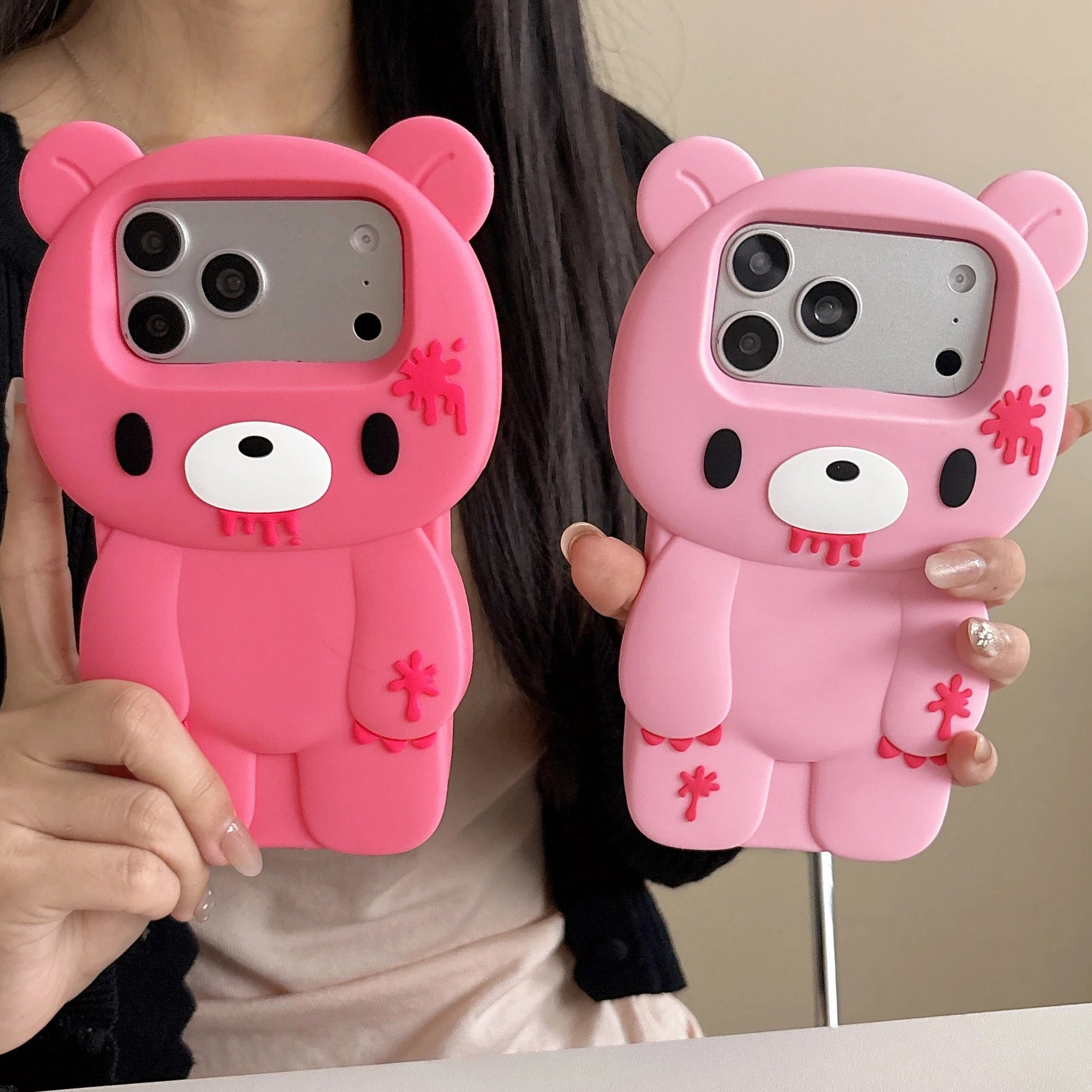 Funny 3D Cartoon Bloody Bear Soft Silicone Phone Case for iPhone 17 13 14 15 16 Pro Max Cute Shockproof Cover Capas