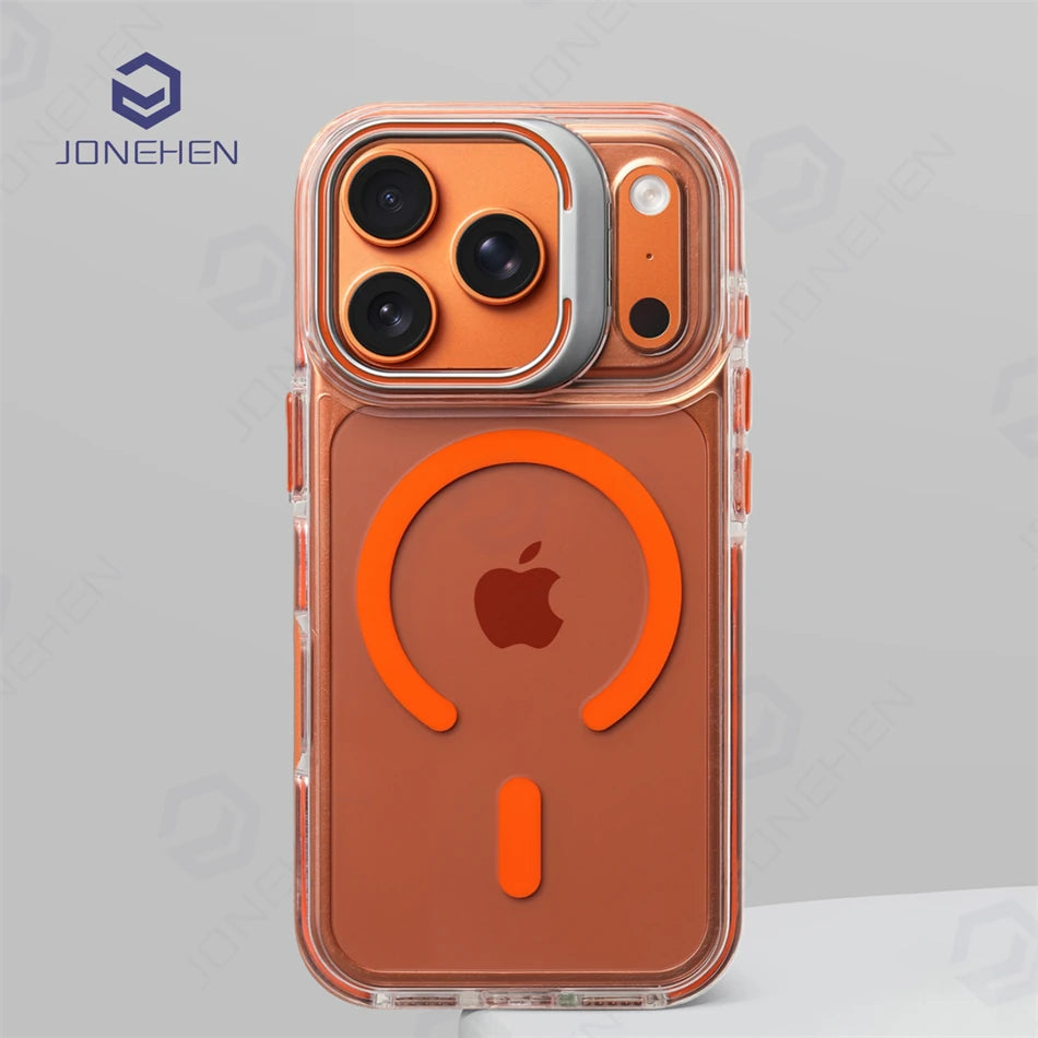 For Magsafe Hit Frame Magnetic Clear  Case For iPhone Air 17 Pro Max 17p 16 15 14 Pro Alloy Bracket Stand Anti-Drop Bumper Cover