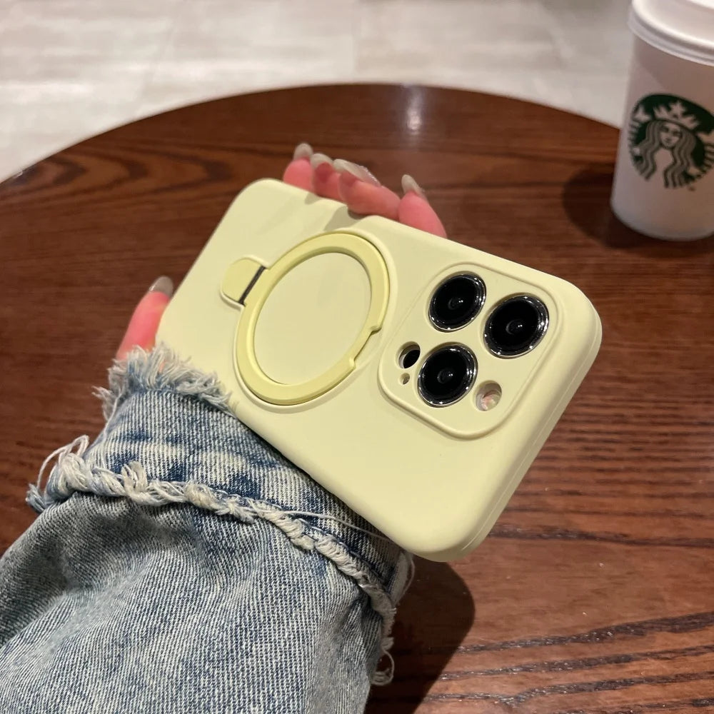 Liquid Silicone Magnet Stand Case for iPhone 16 Plus 15 14 13 12 Pro Max 11 For Magsafe Wireless Charge Protective Plain Cover