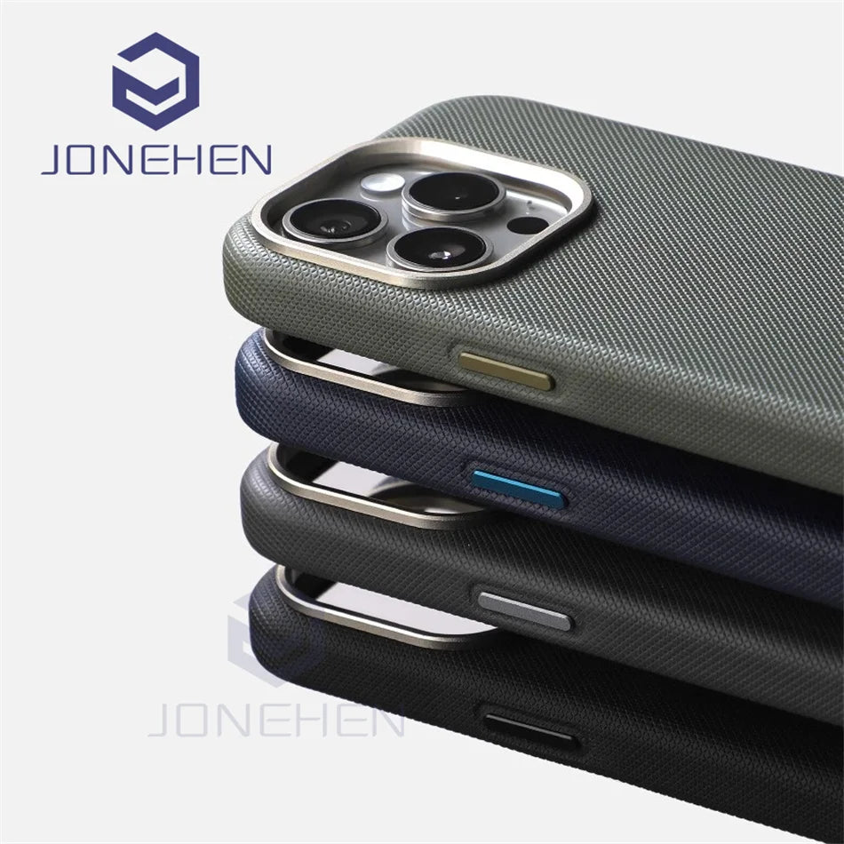 Luxury Diamonds Texture For Magsafe Leather Case For iPhone 13 14 15 16 17 Pro Max Alloy Lens Wireless Charge Accessories Cover