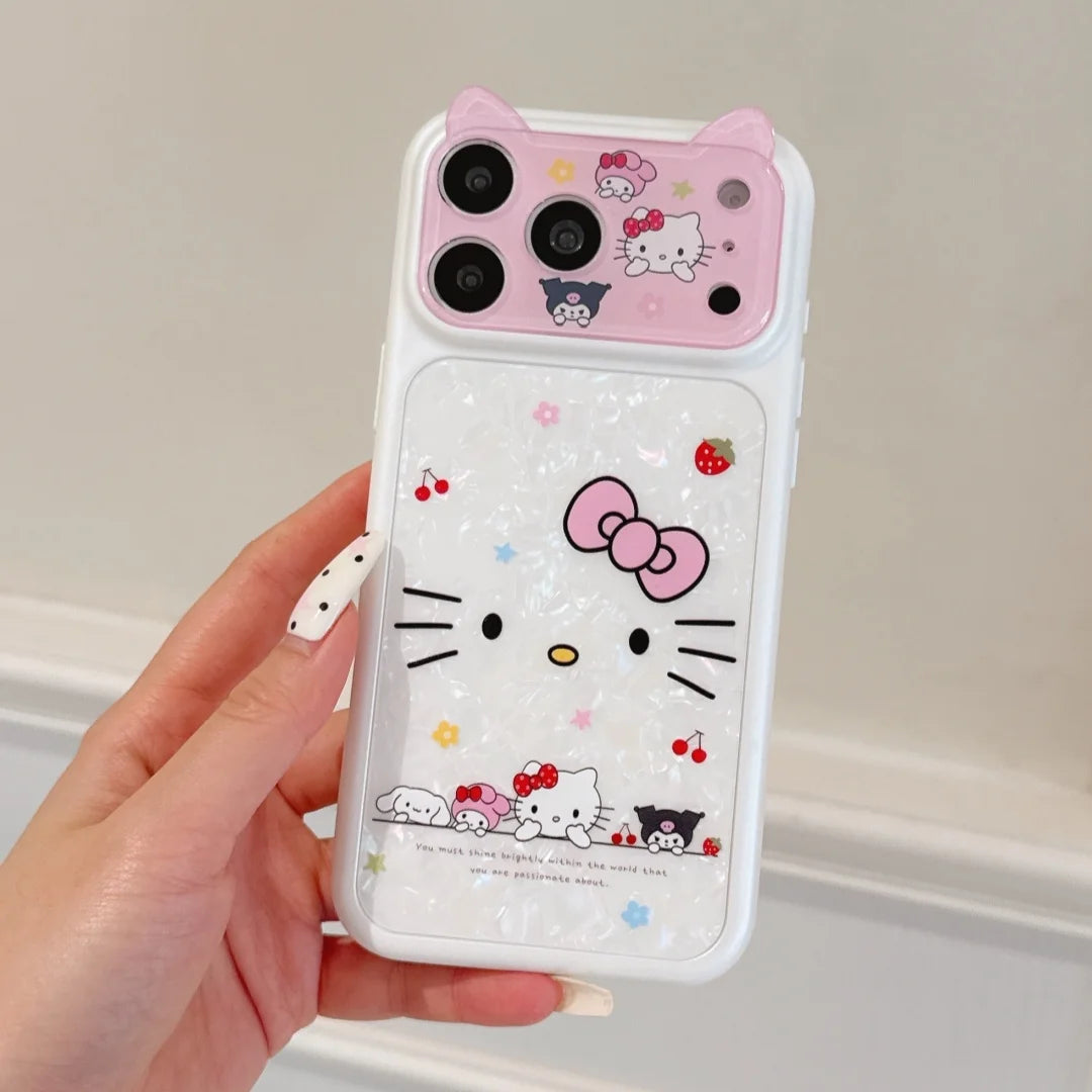 Cartoon Cat's ears Sanrio KT Shockproof Phone Case For iphone 17 16 15 Pro Max 17 Pro Luxury Lens Protective Acrylic Back Cover