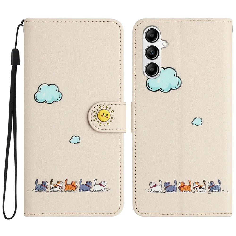 S24 Kawaii Cat Phone Case for Funda Samsung Galaxy S25 S23 Ultra S24 S22 Plus S21 FE S20 Note 20 Cases Leather Wallet Flip Cover