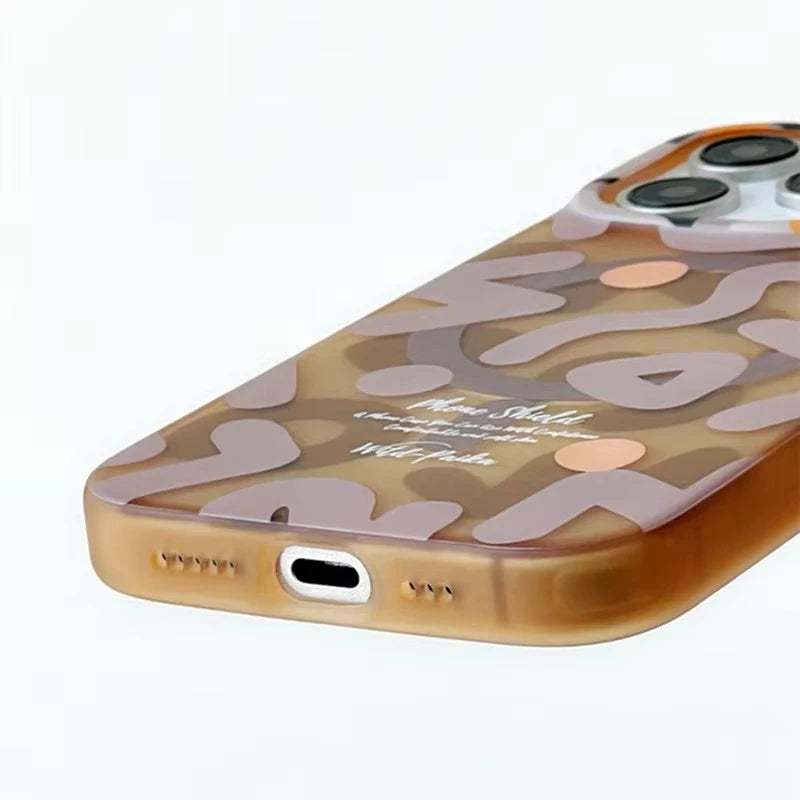 For MagSafe Geometric Graffiti Phone Case for iPhone 17 16 15 14 13 Pro Max Air Magnetic Wireless Charging Hard Shockproof Cover