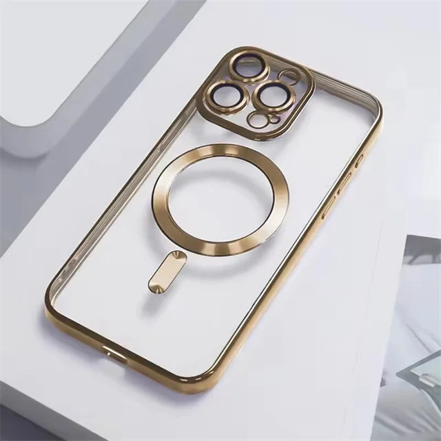 Luxury Plating Clear Magnetic Case For iPhone 17 16 15 12 13 14 Pro Max Plus For Magsafe Wireless Charger Shockproof Phone Cover