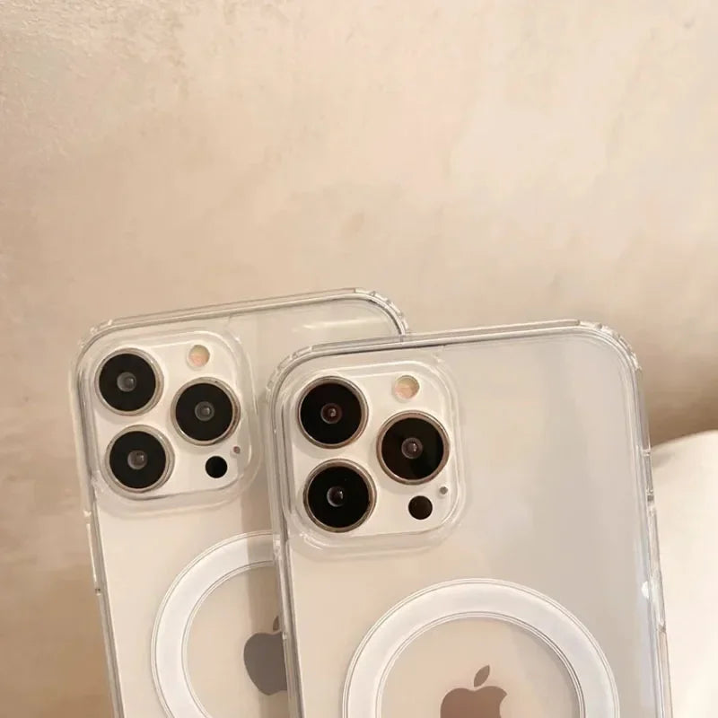 Original For Magsafe Magnetic Wireless Charging Phone Case For iPhone 16 15 14 13 12 11 ProMax Mini X XR XS 7 8Plus Clear Cover