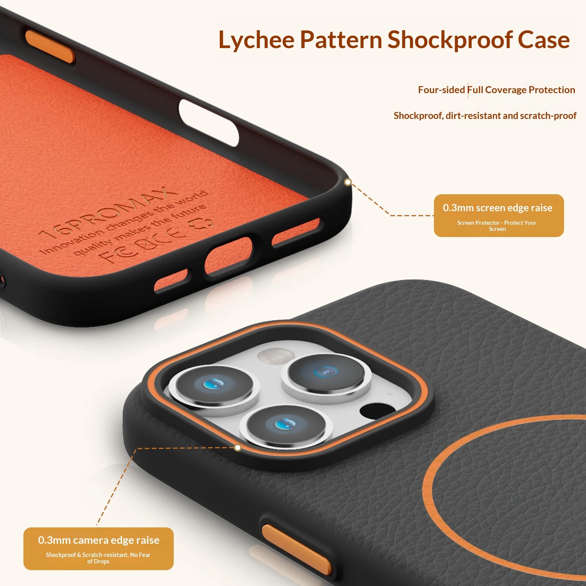 Luxury Lichee Pattern Leather Strong Magnetic Phone Case for iPhone 17 Pro Max 16 Plus 15 14 13 12 for Magsafe Shockproof Cover