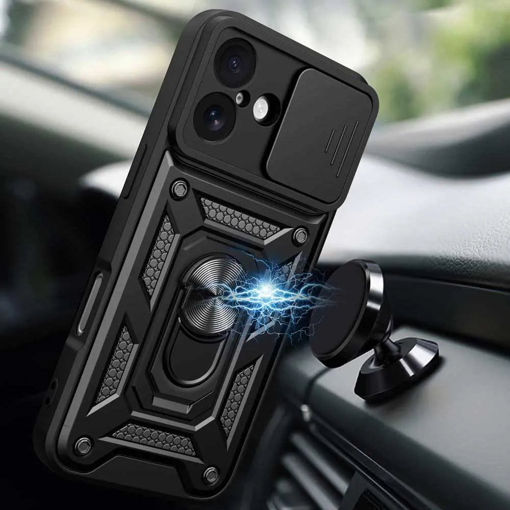 Case For iPhone 16 15 14 13 Pro Max 12 11 Pro 17 Xs Max XR 16 15 14 Plus 13 12 Mini Slide Camera Protector 360 Ring Armor Cover