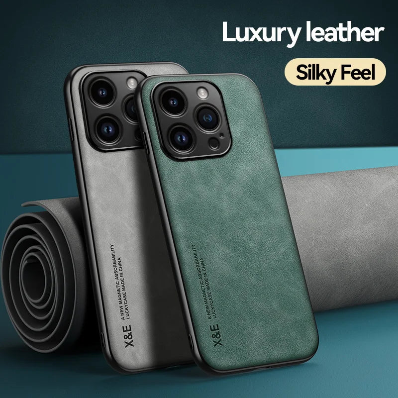 Luxury Magnetic Sheepskin Leather Case For iPhone 16 15 14 13 12 11 Pro Max XR XS X 8 7 Plus Shockproof Matte Soft Bumper Cover