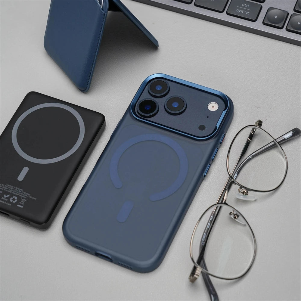Luxury Solid Color For MagSafe Metal Lens Matte Translucent Case for iPhone 17 Pro Max Magnetic Wireless Charging Hard PC Cover