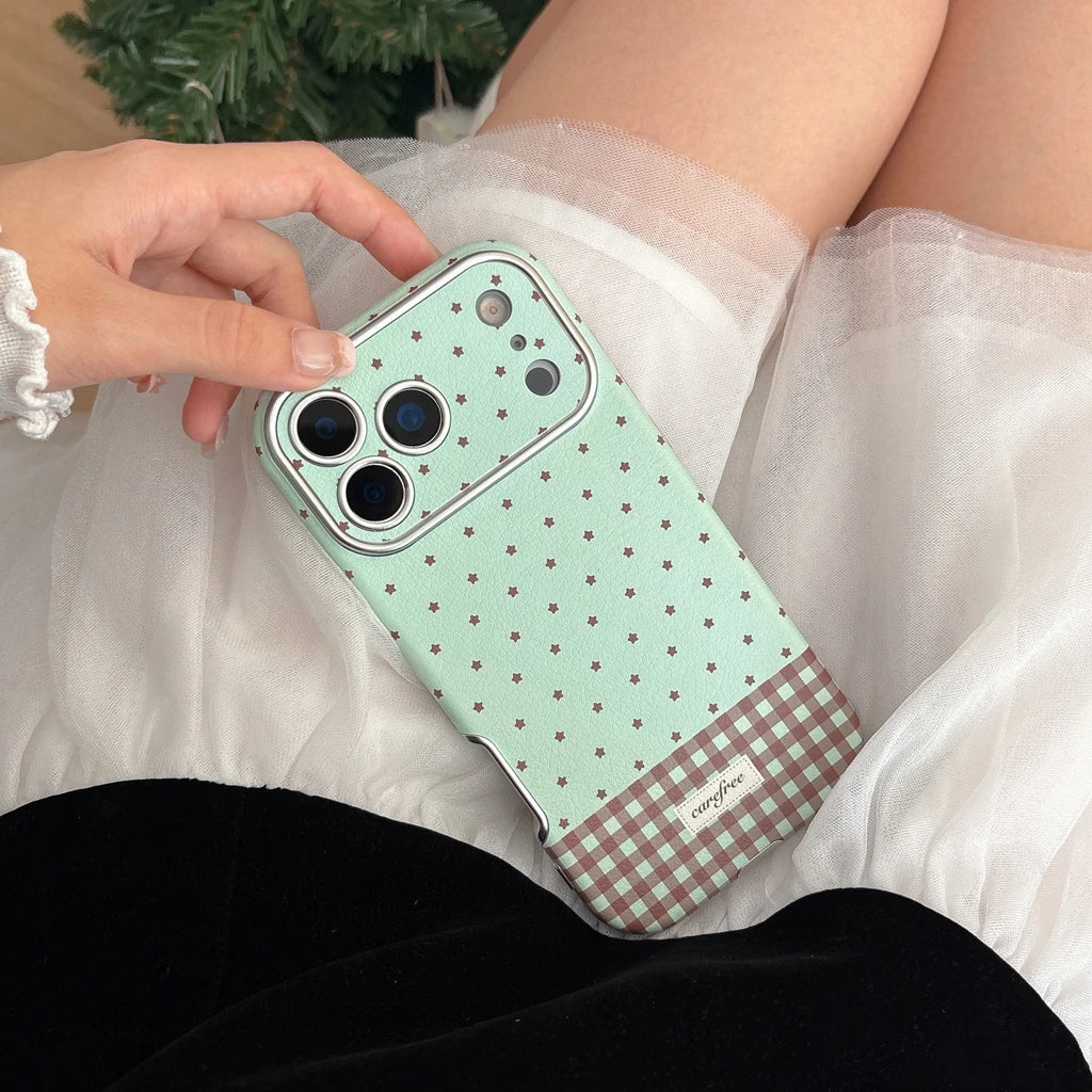 Simple Mint Green Mint Green Splicing Grid Pattern Big Window Shock Proof Phone Cover Case for iPhone 17 16 15 14 Pro Max