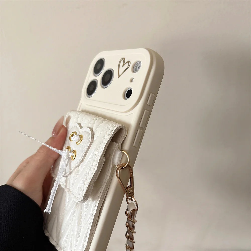 Crossbody Necklace Strap Metal Leather Lanyard Phone Case For iPhone 17 16 15 14 13 12 11 Pro Max Air 7 8 Plus XS Wallet Cover