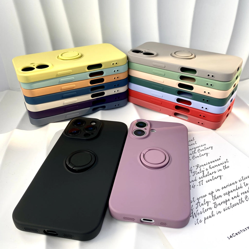 Original Liquid Silicone Magnetic With Ring Holder Phone Case For iPhone 11 12 13 14 15 16 17 Air Pro Max Plus Shockproof Cover