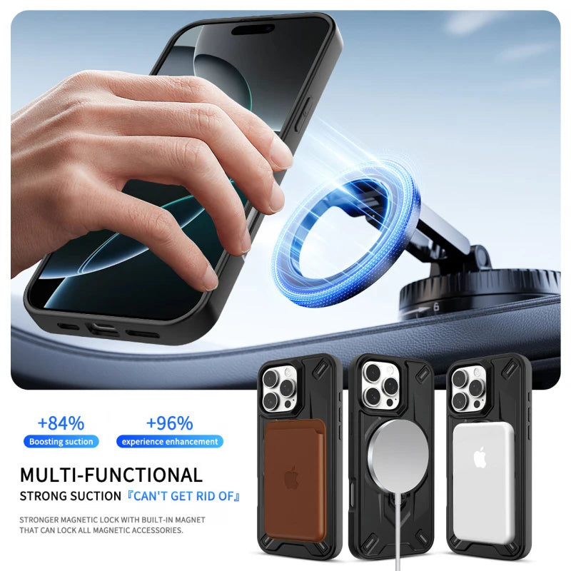 360 Rotating Bracket Shockproof Case for iPhone 17 16 15 14 13 11 12 Pro Max Metal Bracket For Magsafe Magnetic Protection Cover