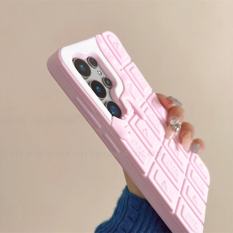 Cartoon 3D Melt Chocolate Mickey Minnie Phone Case For Samsung Galaxy S25 Ultra S24 S23 Ultra Plus FE Funny Soft Silicone Cover
